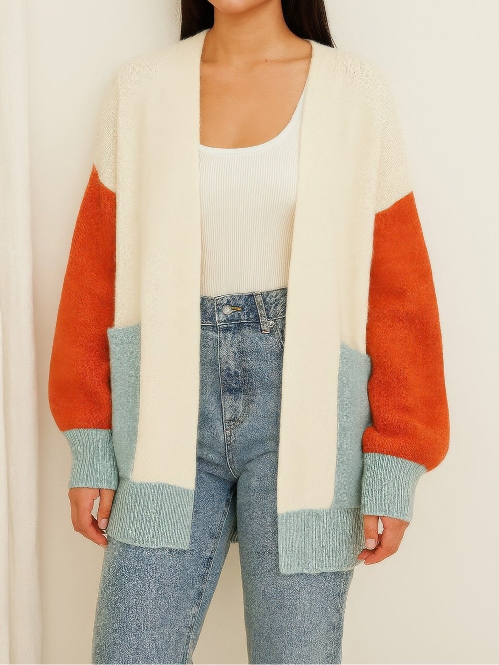 Color Block Open Cardigan